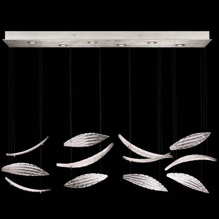 Fine Art Lamps Elevate Linear Chandelier, Plume, 6-Light, LED, Clear Crystal & White Glass, Silver Leaf Canopy, 51" 895140-121ST